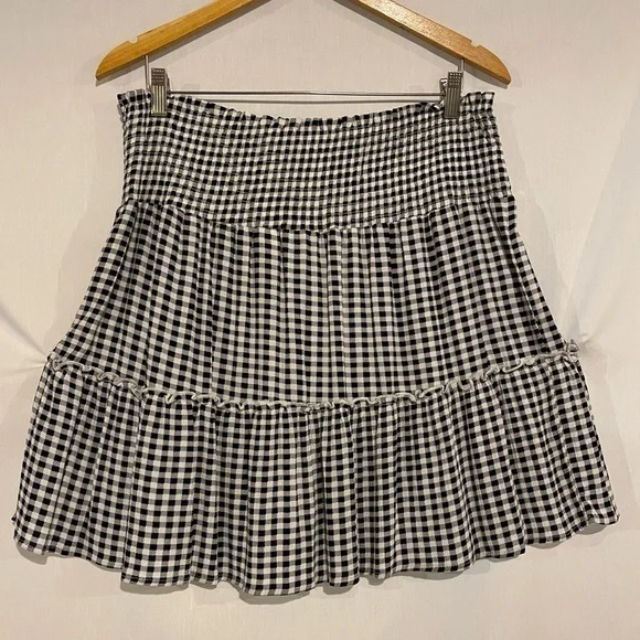 Hippie Rose Skirt Black & White Check XL Elastic waist New no tags - Picture 8 of 14